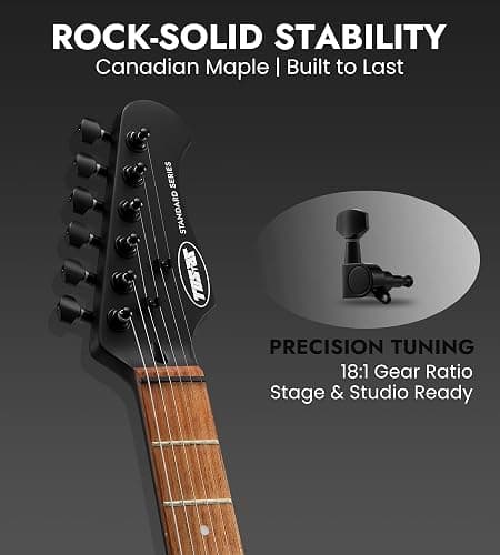 Tostar Electric Guitar Kit with Amp HSS Pickup Beginner Electric Guitar Stratocaster with Gig Bag,Capo,Tremolo, Strap, Picks 39" Full Size Electric Guitars Heavy Metal 6 String for Gifts Satin Black thumbnail 5