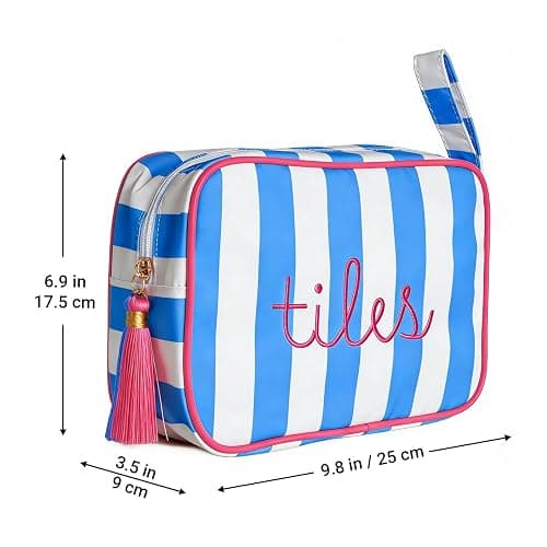 Mahjong Tile Bag with Handle - Stylish Blue & White Striped Case for 166 American Tiles (1.2"), Embroidered Design with Plush Interior & Tassel Zipper, Travel Organizer (Bag Only, Tiles Not Included) thumbnail 3