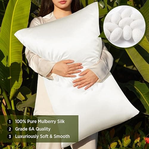 Utukky 100% Mulberry Silk Pillowcase 22 Momme - Ultra Premium 6A Grade Silk Pillow Case - Envelope Enclosure - Breathable Cooling Pillow Cover thumbnail 2