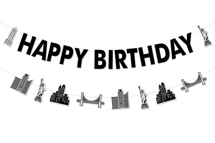 Cheerupp New York Cityscape Theme Party Decorations, Skyscraper Happy Birthday Garland, Night Scene Banner Party Sign for Birthday Party Decor Supplies - Image 1