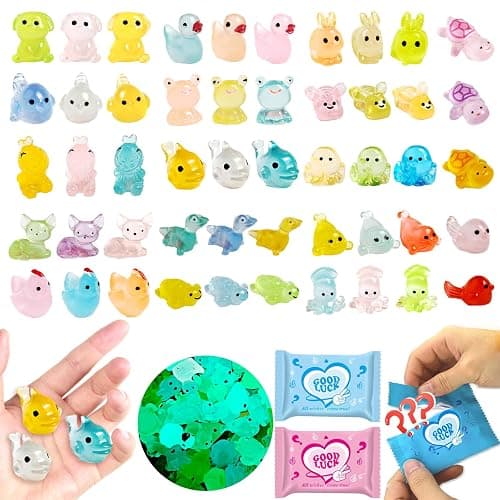 50 Pcs Mystery Bag Mini Resin Animals Glow in The Dark Figurines, Mini Figures Blind Bags for DIY Crafts, Fairy Garden Decor, Dollhouse Accessories, Party Favors, Surprise Gifts for Kids - Image 1