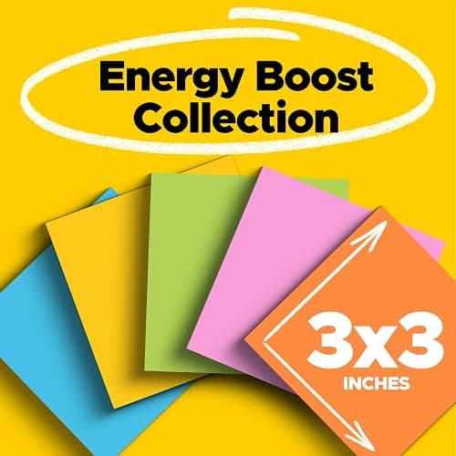 Post-it Super Sticky Notes, 3x3 in, 6 Pads, 2X The Sticking Power, Energy Boost Collection, Bright Colors (Orange, Pink, Blue, Green),Recyclable (654-6SSAU) thumbnail 3