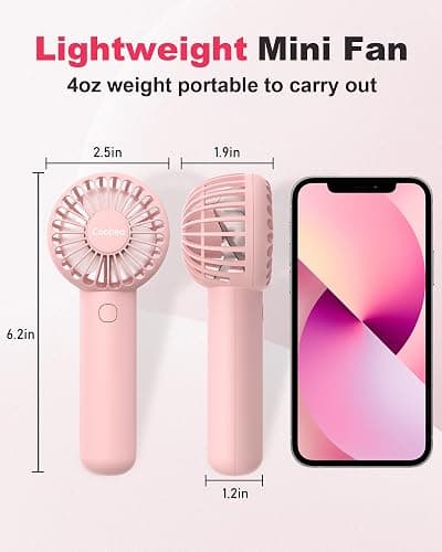 Coohea Mini Handheld Fan, Small Cute Design, 3 Powerful Speeds, USB Rechargeable Battery Operated, Personal Portable Fan with Base & Lanyard, for Eyelash Makeup Travel Beach Office Desk, Pink thumbnail 2