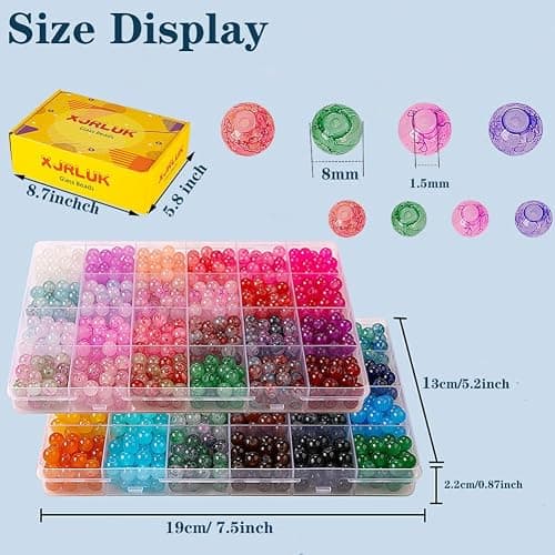 Glass Beads for Jewelry Making, 1300pcs + 8mm 48 Colors Round Crystal Glass Beads Bracelet Making Kit, Bead Starter Kit for Birthday Holiday Christmas Gifts thumbnail 3