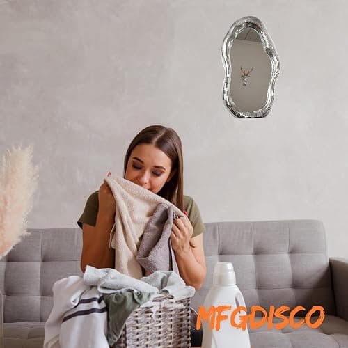 Disco Ball Mirror Wavy, 16"H x 10"W x1.2"D, Funky Table Wall Decor, Large | Unique Funky Ball Decor with Stand, Tabletop Vintage Silver Decorative Mirror, Handmade Gift, Retro, Groovy thumbnail 8