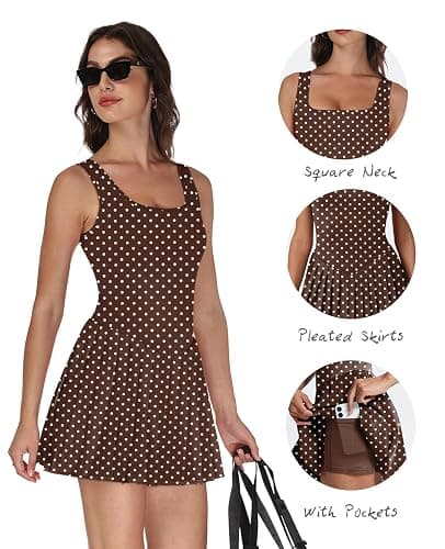 Athletic Dress for Women Built in Shorts U Neck Womens Tennis Dress Pleated with Pockets Sleeveless Golf Clothes thumbnail 3