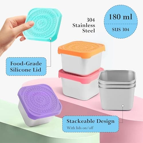 4Pack 6oz Reusable Stainless Steel Snack Containers for Kids, Easy Open Leak Proof Metal Small Toddler Snack Containers with Silicone Lids, Stackable Metal Toddler Lunch Box for Daycare School Travel thumbnail 4