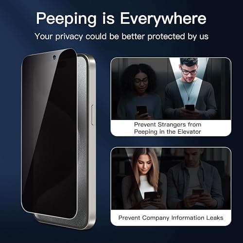 NEW'C 3 Pack Privacy Screen Protector for iPhone 15 Pro Max (6.7 inches), Anti-Spy Tempered Glass Film,Case Friendly Ultra Resistant, Balanced 28-Degree Privacy Angle-Easy installation tool included thumbnail 4