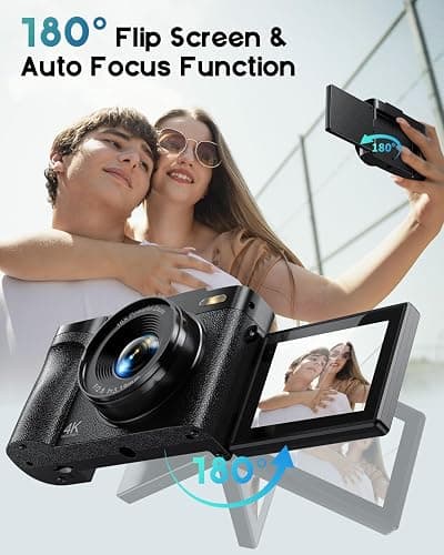 4K Digital Camera for Photography, 50MP Vlogging Camera for YouTube, Compact Cameras with 2.8" 180° Flip Screen, 16X Digital Zoom, Point and Shoot Camera with 32GB SD for Beginners, Travel, Family thumbnail 5