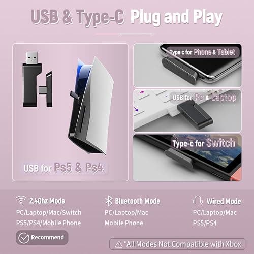 Ozeino 2.4GHz Gaming Headset Wireless with Flip Mic for Ps5, Ps4, PC, Gaming Headphones with USB-A & USB-C Transmitter, 40Hr Battery Bluetooth Headset for Laptop, Mobile, Mac thumbnail 6