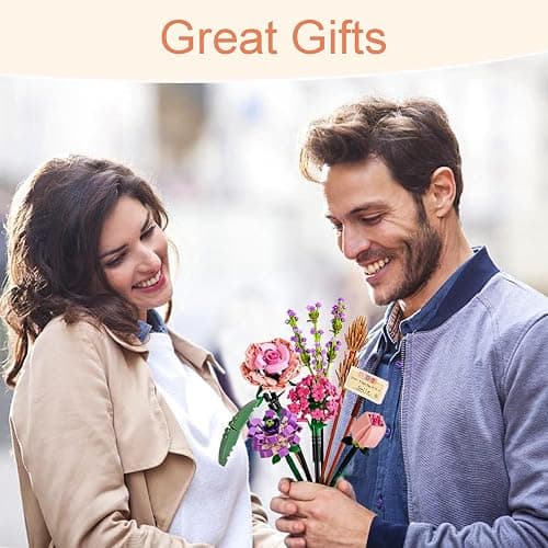 Wealrotn Artificial Flowers Construction Set Flowers Plants Bouquet Fake Flowers for Decorations, Decoration Flower Rose Adults for Home Gift, DIY Gifts Brick Flowers thumbnail 3