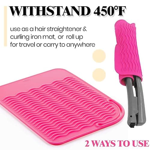 1 PC Heat Resistant Silicone Mat for Curling Iron Hair Straightener Flat Iron and Hot Styling Tools 9" x 6.5", Pink (1PC) thumbnail 3