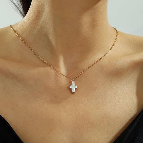 ALRNBY Pearl Cross Necklace for Women Gifts for Christmas Natural Chunky Baroque Pearl Necklaces Big Gold Cross Necklace Christian Gifts Stainless Steel Chain Necklace for Men Trendy thumbnail 3