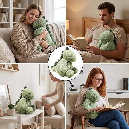 Dino Kuscheltier, Plüschtier Dinosaurier Kuscheltier - 25cm Süßes Dino Stofftier Kissen, Kawaii Plüschsaurier Schmusetier, Weiches Kissen, Emotionale Unterstützung, Schlafbegleiter, für Erwachsene thumbnail 7