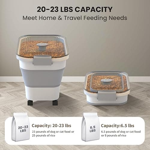 DDMOMMY 20-23 Lbs Dog Food Storage Container, Collapsible Dog Food Container with Transparent Airtight Lid,Multifunctional Pet Food Storage Container for Dog Cat,Rice,Flour,Pet Food Scoop and Dog Bowl thumbnail 3