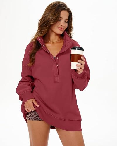 Gacaky Womens Oversized Sweatshirts Casual Button Henley Neck Long Sleeve Pullover Fleece Loose Fit Fall Tops Fashion Outfits thumbnail 5