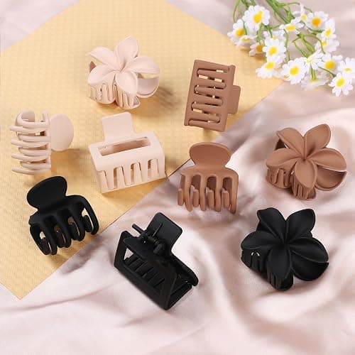 3 Styles Medium Hair Clips for Women 9 Pcs Small Claw Clips for Thin Hair Flower Hair Clips for Thick Hair Square Hair Claw Clips for Girls Hawaiian Plumeria Hair Accessories for Women (Brown) thumbnail 2