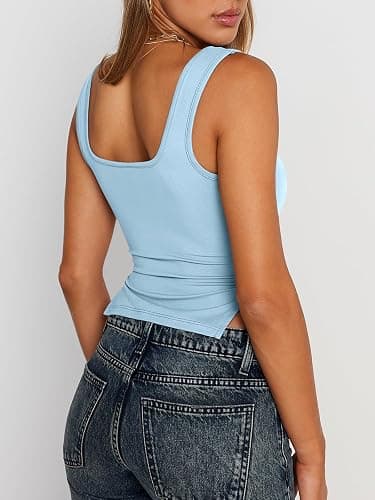 Trendy Queen Double Lined Crop Tank Top for Women Cute Summer Backless Shirt Spring Y2K Top Junior Going Out Concert Vacation thumbnail 4