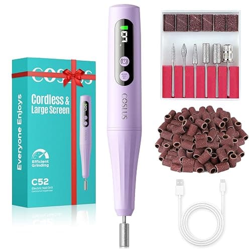 COSLUS C52 Electric Cordless Nail Drill: Professional Nail File kit with LED Screen for Acrylic Gel Powder. Portable for Home DIY & Salon Use. Manicure Pedicure for Beginners, Women, Travel, Purple - Image 1