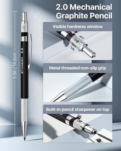 STAGEEK Mechanical Pencil Set with Case 34 Count, Drawing Pencils 0.5, 0.7, 0.9MM & 3PCS 2MM Sketching Pencils with 384PCS Lead Refills (6B 4B 2B HB 2H 4H Color) for Artist Drafting Drawing Writing thumbnail 5