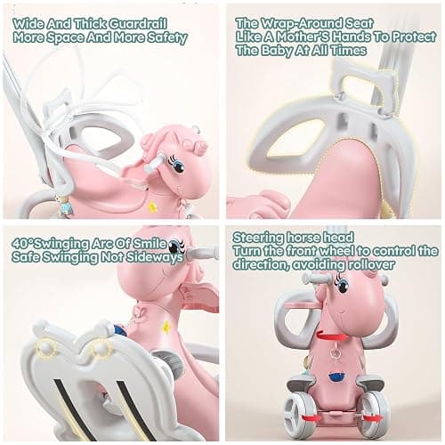 Legendstone Rocking Horse for Toddlers 1-3 Years,4 in 1 Design, Kids Ride on Toy Balance Bike Push Cart with Detachable Balance Board,Fun Birthday Gifts-Pink thumbnail 3
