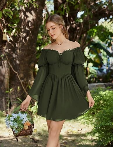 Scarlet Darkness Women's Renaissance Fairy Dress 2026 Summer Boho Off The Shoulder Flowy Corset Mini Dresses thumbnail 3