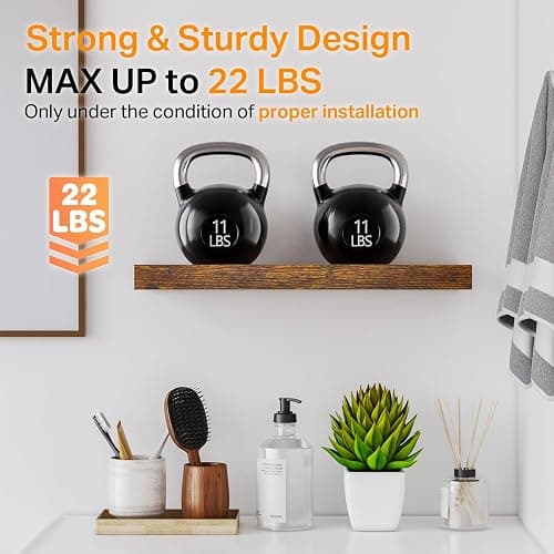BAYKA Rustic Brown Bathroom Floating Shelves, 15.7in, 3Pk, Wall Mount Shelf | Easy Install, 22lbs Max Load, Hidden Bracket, for Living Room Bedroom Kitchen Display Storage Decor, Multi-Wall Compatible thumbnail 4