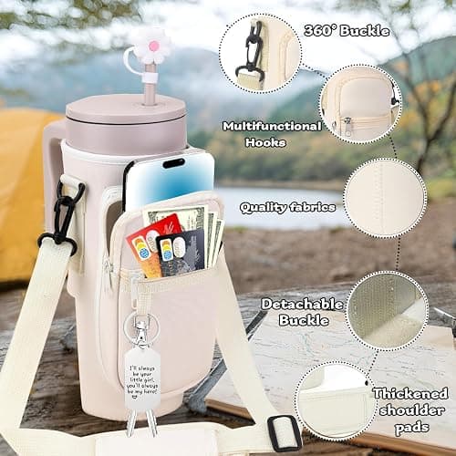 40 oz Tumbler with Handle Lid and Straw & 40 oz Tumbler Accessories - Vacuum Insulated Stainless Steel Double Wall Water Bottle with Strap Bag - Holiday Gifts for Women Men (Cream) - Cream thumbnail 5