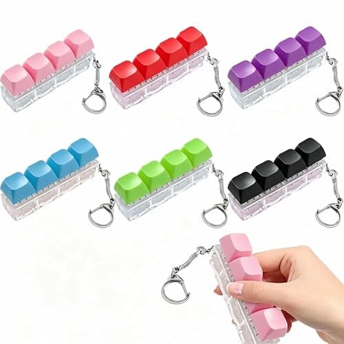 Keyboard Fidget Toy 6 Pack, RARITYLL Clicker Keychain with 4 Buttons for Stress Relief, Durable ABS+PC Fidget Toys for Adults, Portable Fidget Keyboard Gadget for Office & Travel (6 Colors) - Image 1