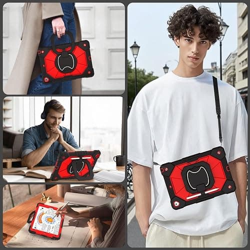 WESOROL Case for iPad 9th/8th/7th Generation 10.2 Inch (2021/2020/2019),Full-Body Drop Protection 9th Generation iPad Case with Rotating Stand Screen Protector Pencil Holder Holde,Black Red thumbnail 4