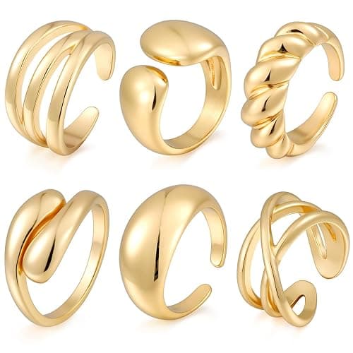 17 MILE Chunky Gold Stackable Rings for Women Non Tarnish, 18K Gold-Plated Statement Open Stacking Rings, Knuckle Band Ring Set - Image 1