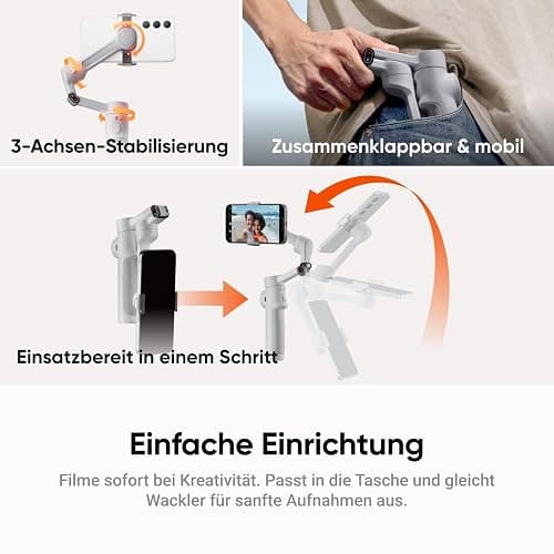 Insta360 Flow 2 Plus KI-Tracker-Bundle Hellgrau– Faltbarer Smartphone-Gimbal, KI-Tracking in jeder App, Multi-Personen-Tracking, Stativ/Selfie-Stick integriert, Fernsteuerung, für iPhone-/Android． thumbnail 6
