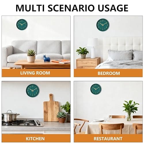 Mabpedo Modern Silent Wall Clock, 12 Inch Wall Clocks Battery Operated Large Number, Non-Ticking Analog Clock with Tempered Glass Quartz Clocks for Living Room Bedroom Office Kitchen, Dark Green thumbnail 8