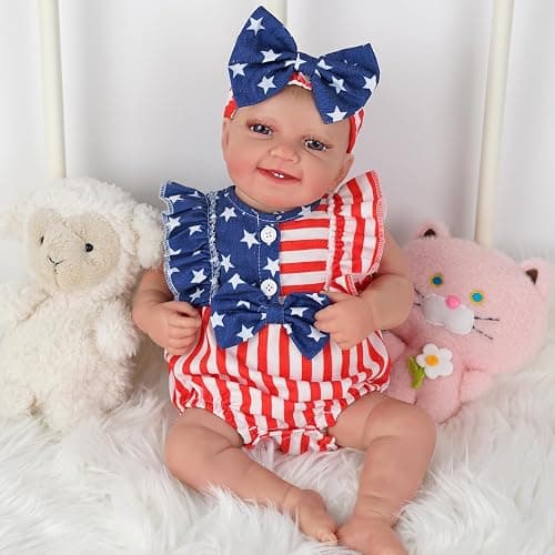 BABESIDE 2 Pcs Reborn Baby Doll Clothes Set for 17-22 Inch Babydolls, Baby Doll Accessories with Headband for Realistic Dolls Clothing, Stars and Stripes thumbnail 6