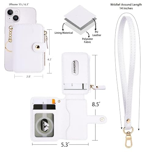 M-Plateau Wallet, Womens card Holder Leather Keychain Wallet With Zipper Coin Pocket ID Window Wrist Strap Gift Box (White) thumbnail 3