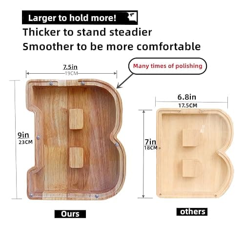 Large Piggy Bank for Kids Boys Girls, Personalized Wooden Letter Piggy Bank with Cut-Out Design, Alphabet Letter Coin Banks, Money Savings Box,Birthday Present for Kids Adults and Home Decoration (T) thumbnail 3