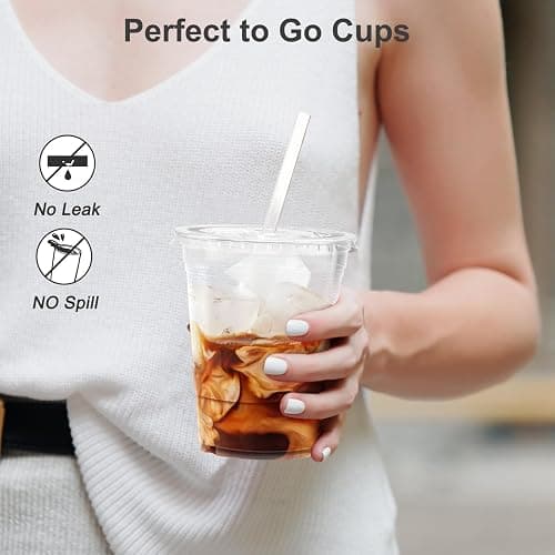 Dealusy 100 Pack - 16 oz Clear Plastic Cups with Lids and Straws, Sturdy & Food Safe Iced Coffee Cups with lids, Disposable Plastic Smoothie Cups for Cold Drinks thumbnail 5
