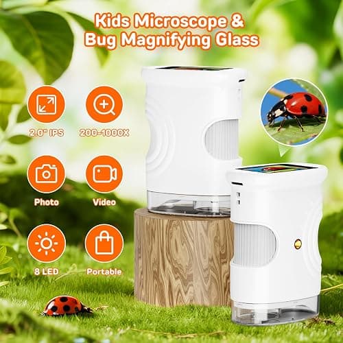 1000X Handheld Digital Microscope for Kids with 2.0" IPS Screen, Easter Gifts Portable STEM Science Lab Toy, Rechargeable Pocket Microscope Educational Gift for Boys & Girls Age 4-6 8-12, White thumbnail 2