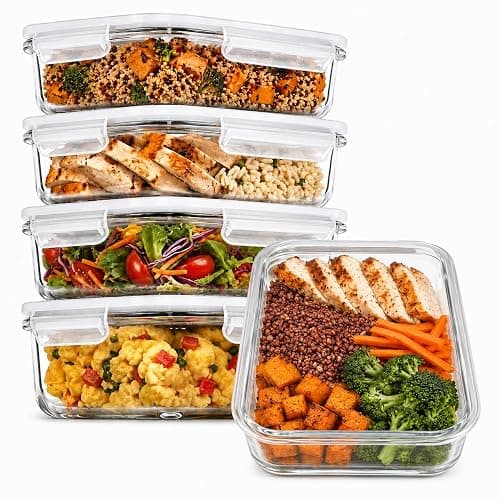 PrepNaturals 5 Pack 30oz Glass Meal Prep Containers - 1 Compartment | Borosilicate Glass Meal Prep Containers - Airtight Leak-Resistant Lids, Microwave, Oven & Freezer Safe (5-Pack, 30 oz) - Image 1