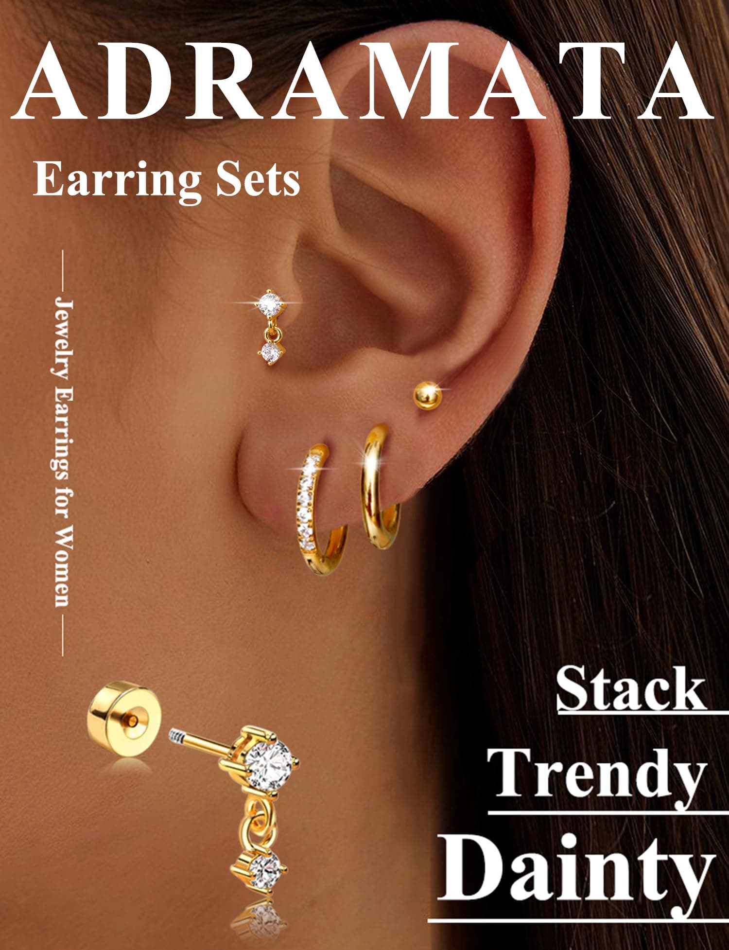 Adramata 8 Pairs Earrings Set for Women and Men Surgical Steel Earrings Studs Hoops 14k Gold Flat Back Stud Earrings Hypoallergenic Cartilage Earring Gold Helix Tragus Piercing Jewelry thumbnail 2