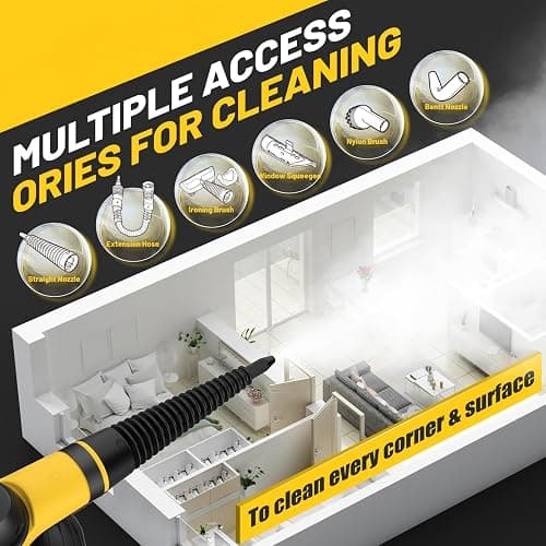 Pressurized Handheld Steam Cleaner with 10pcs Accessories & Safety Lock, Multi-Purpose & Powerful Home Use Steamer for Cleaning, Car, Bathroom, Shower, Upholstery, Grout, Window (Black) thumbnail 6