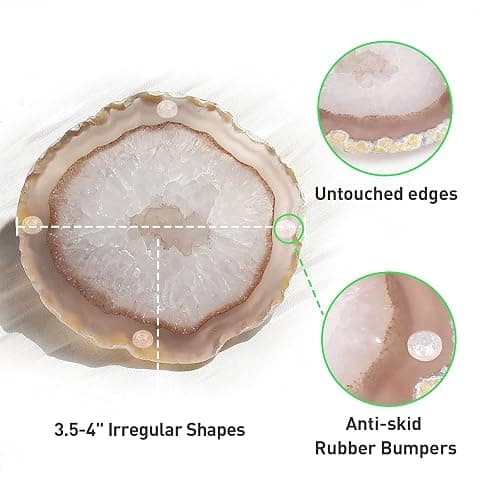 FOLKOR LIFE Natural Agate Coaster Set of 4, 3.5-4" Crystalline Geode Stone Coasters for Drinks Coffee Table Decor Agate Slices Glass Cups Holder for Home Guest Room Housewarming Birthday Gift thumbnail 4