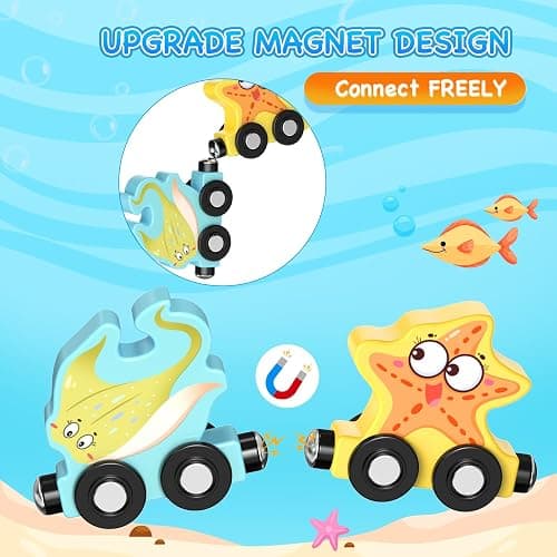 Zeoddler Toys for Toddlers, 11 Magnetic Wooden Sea Animals Train Set, Montessori Toys for Toddlers, Educational Activities for Kids, Birthday Gifts for Boys, Girls thumbnail 4