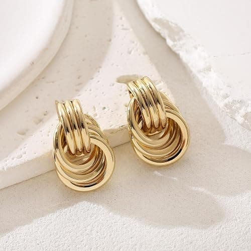 14K Gold Silver Knot Earrings for Women Heart Link Drop Dangle Earring Chunky Statement Jewelry thumbnail 4