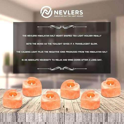 Nevlers 6 Pack Pure Himalayan Salt Candle Holders | Heart Shaped Himalayan Salt Tea Candle Holder | Hand Crafted Himalayan Tealight Holders | Salt Candle Holder for Decor | Salt Lamp Tealight Holders thumbnail 8