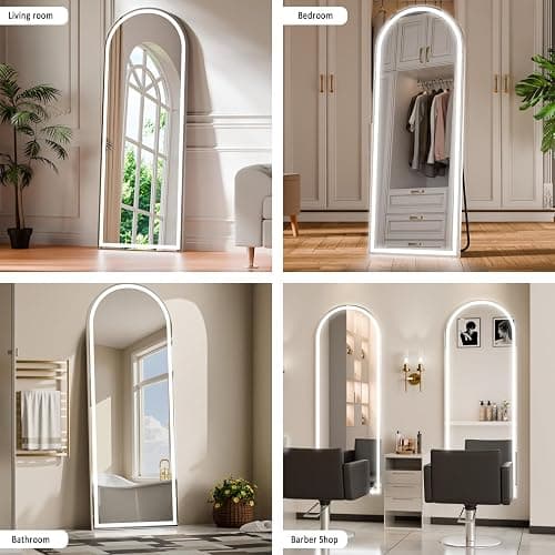 ZENOMIRRIS LED Arched Full Length Mirror with Lights 63"x20" - Lighted Floor Mirror with Dimming & 3 Color Lighting, Aluminum Frame Standing Leaning or Hanging for Bedroom Cloakroom White thumbnail 4
