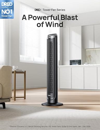 Dreo Tower Fan for Bedroom, 90° Oscillating Fans that Blow Cold Air, 5 Speeds, 4 Modes with 26ft/s Velocity, 12H & 28dB Quiet Timer, Remote, Touch, 40" Standing Floor Fan for Home Office, Black thumbnail 3