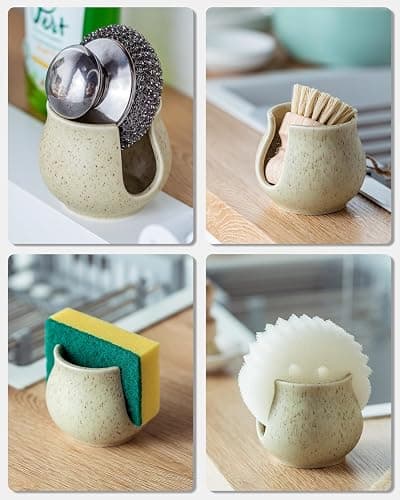 Zoeeker Ceramic Dish Sponge Holder, Sponge Caddy for Kitchen Sink Brush Organizer Scrub Dish Rack for Scrubbers, Bathroom, Sink, Yellow thumbnail 6