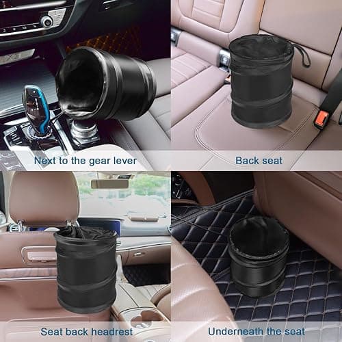 Kincown Car Trash Can, 2 Packs Mini Collapsible Pop-up Car Garbage Can, Waterproof Hanging Car Trash Bag with Velcro, Car Trash Bin, Black thumbnail 7