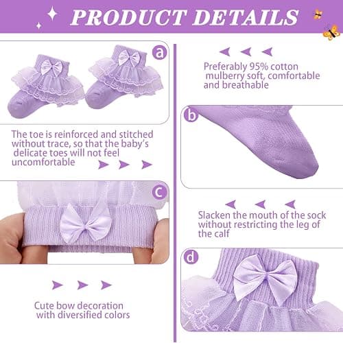 Hillban 9 Pairs Baby Lace Socks Girls' Ruffle Socks for Newborn Infants Princess Frilly Lace Cotton thumbnail 5